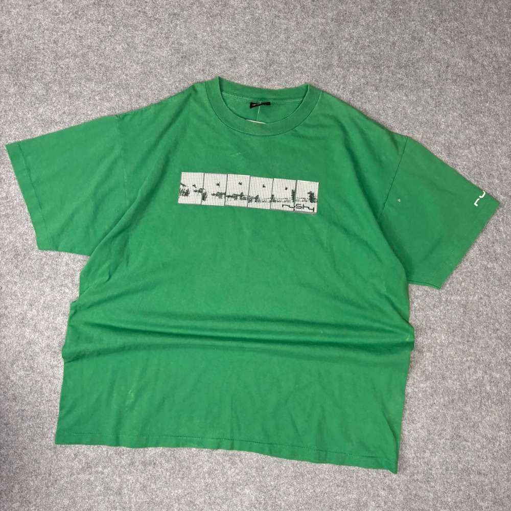Vintage Rusty Surf T-Shirt Mens XL Green Graphic Tee Single Stitch Surfing 90s